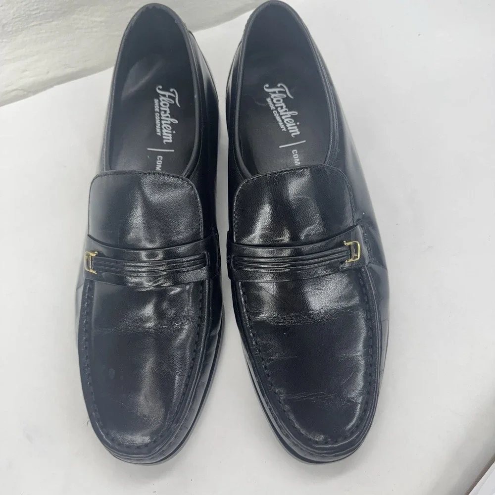 Florsheim Comfortech 17088 Black Leather Buckle Loafer Men's Dress Shoes 10.5EEE